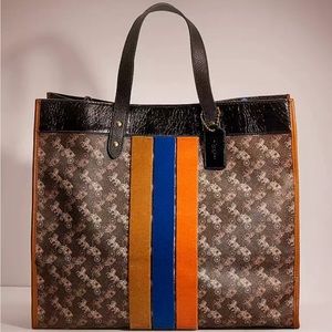 Authentic Coach Field 40 Horse & Carriage TOTE BROWN BAG with stripes